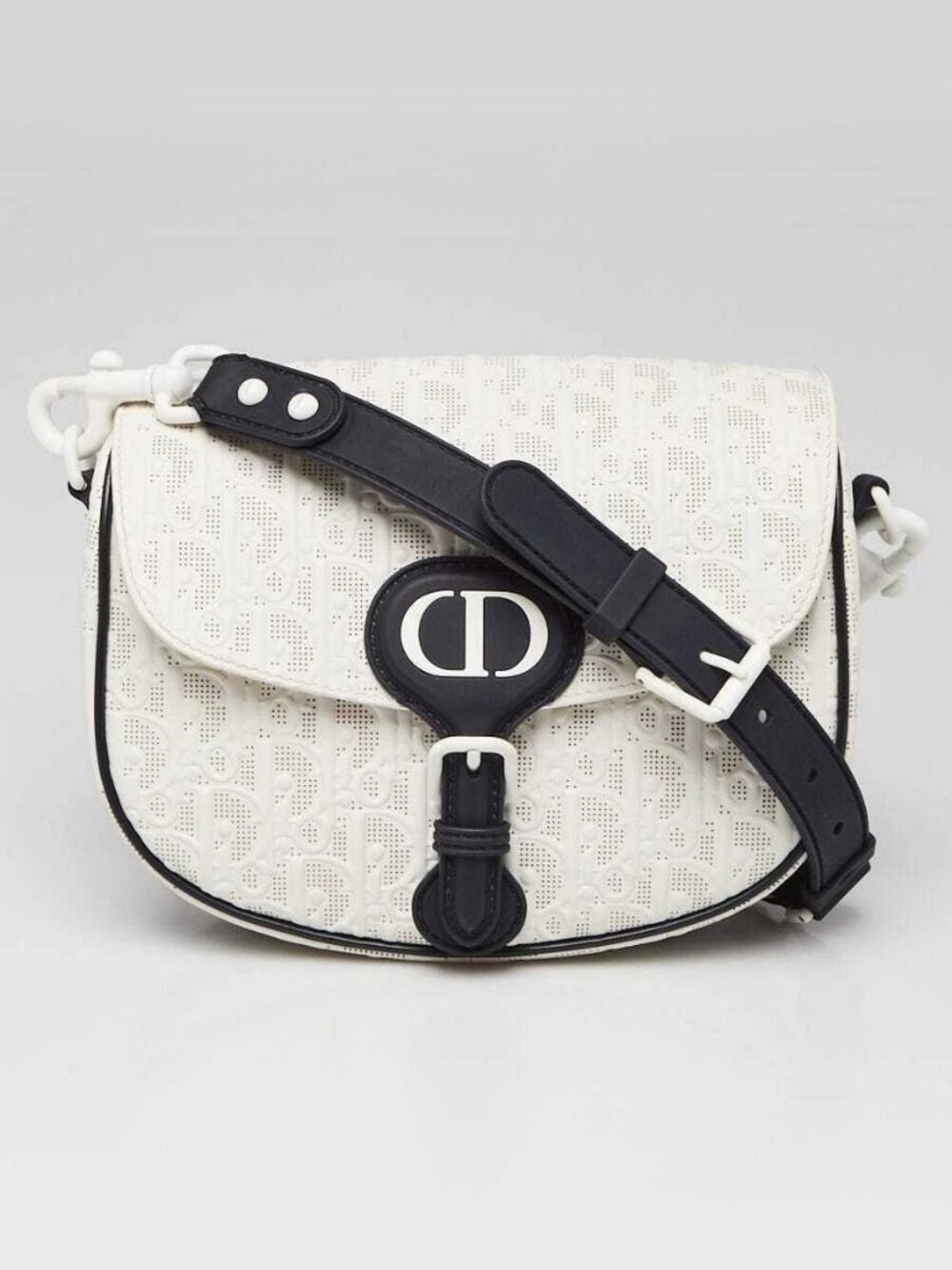 Christian Dior White/Blue Perforated Calfskin Leather Medium Bobby Crossbody Bag